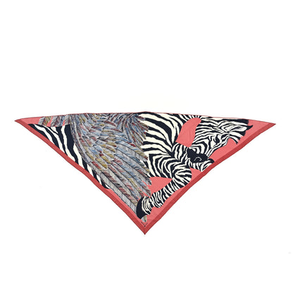 Hermes Cashmere Zebra Pegasus Pointe Triangle Scarf Vieux Rose Black White 1 of 3