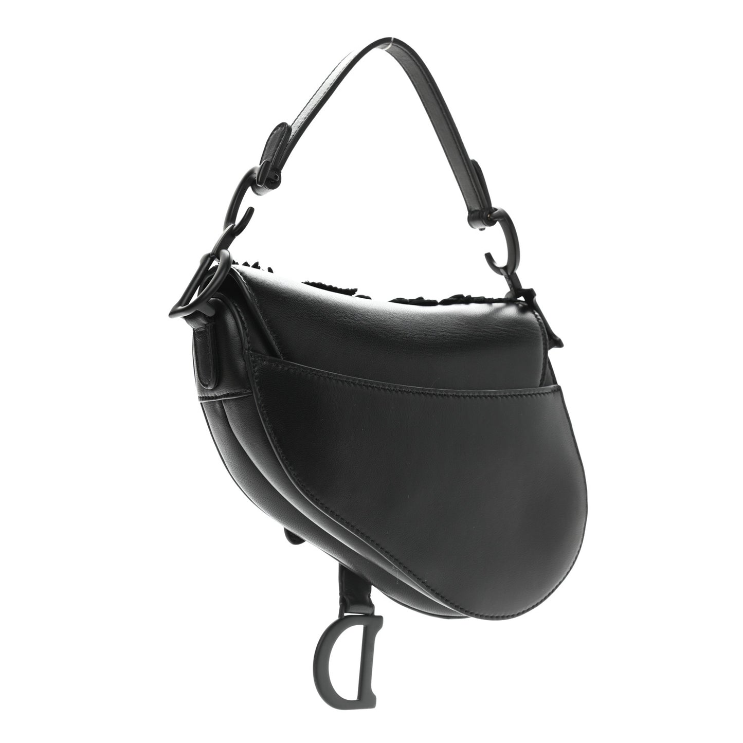 Lambskin Mini 3D Floral Saddle Bag Black