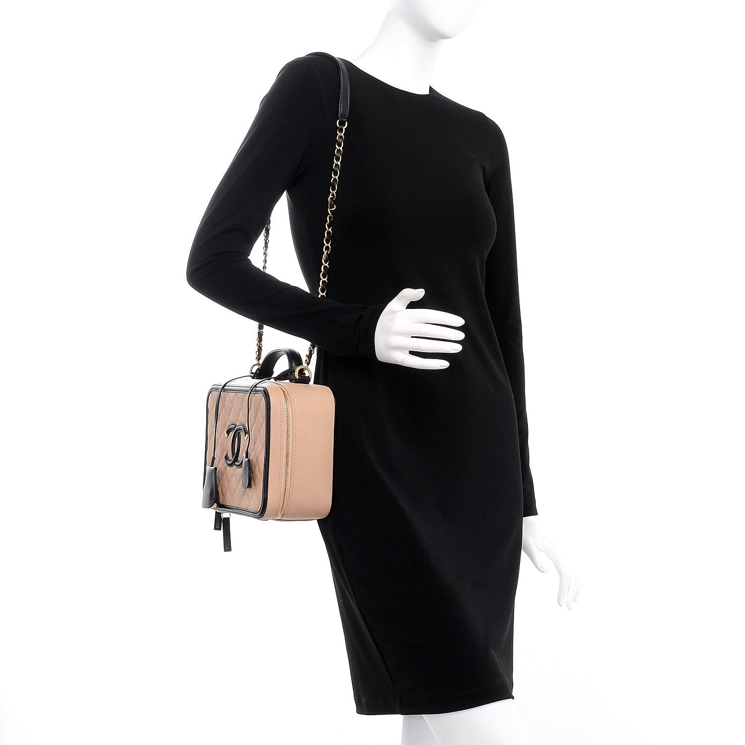 Chanel Caviar Quilted Large CC Filigree Vanity Case Beige Black 2 of 12
