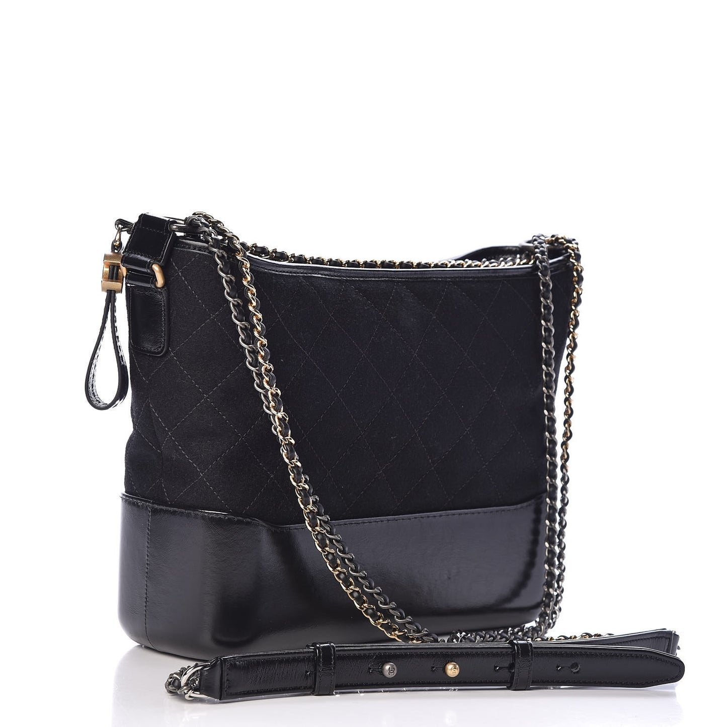 Felt Calfskin Quilted Medium Gabrielle Hobo Black