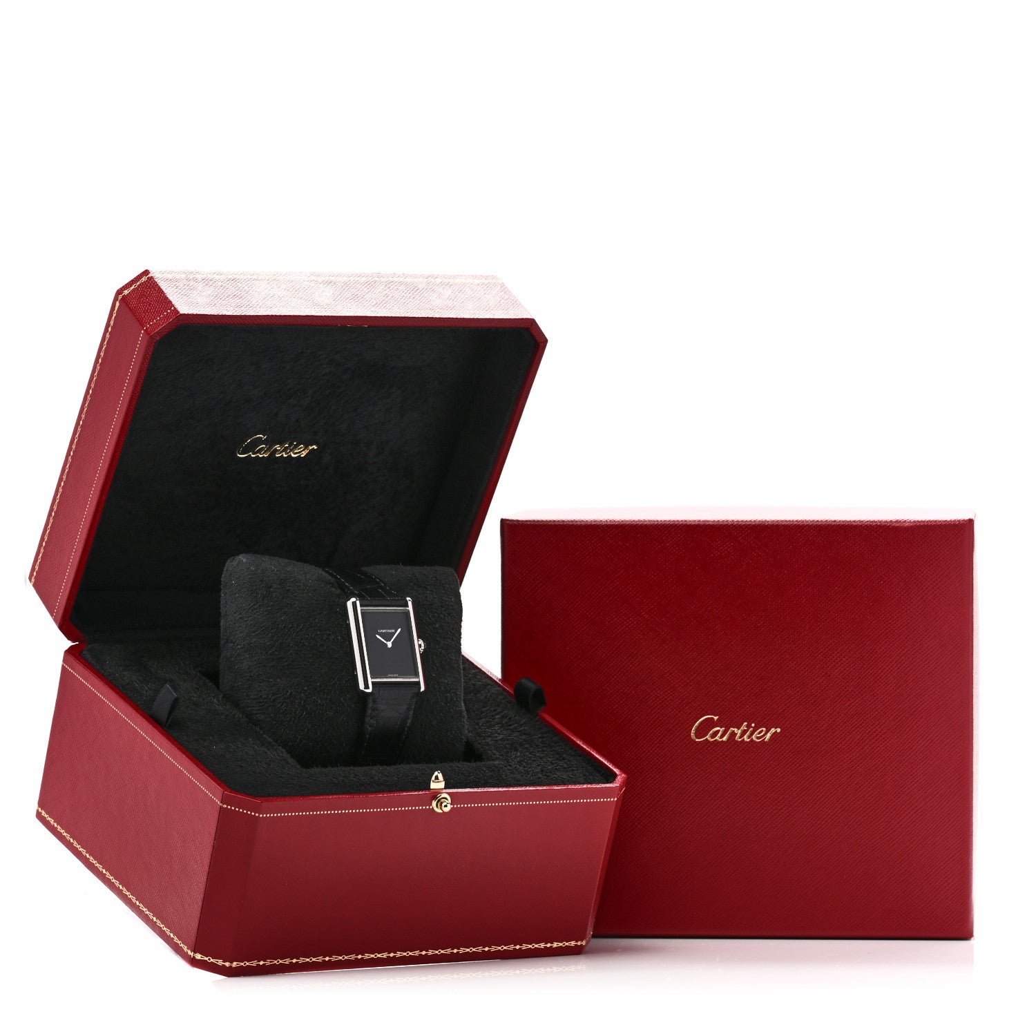 Cartier Stainless Steel Alligator 25mm Must de Cartier Tank Quartz Watch Black 5 of 5