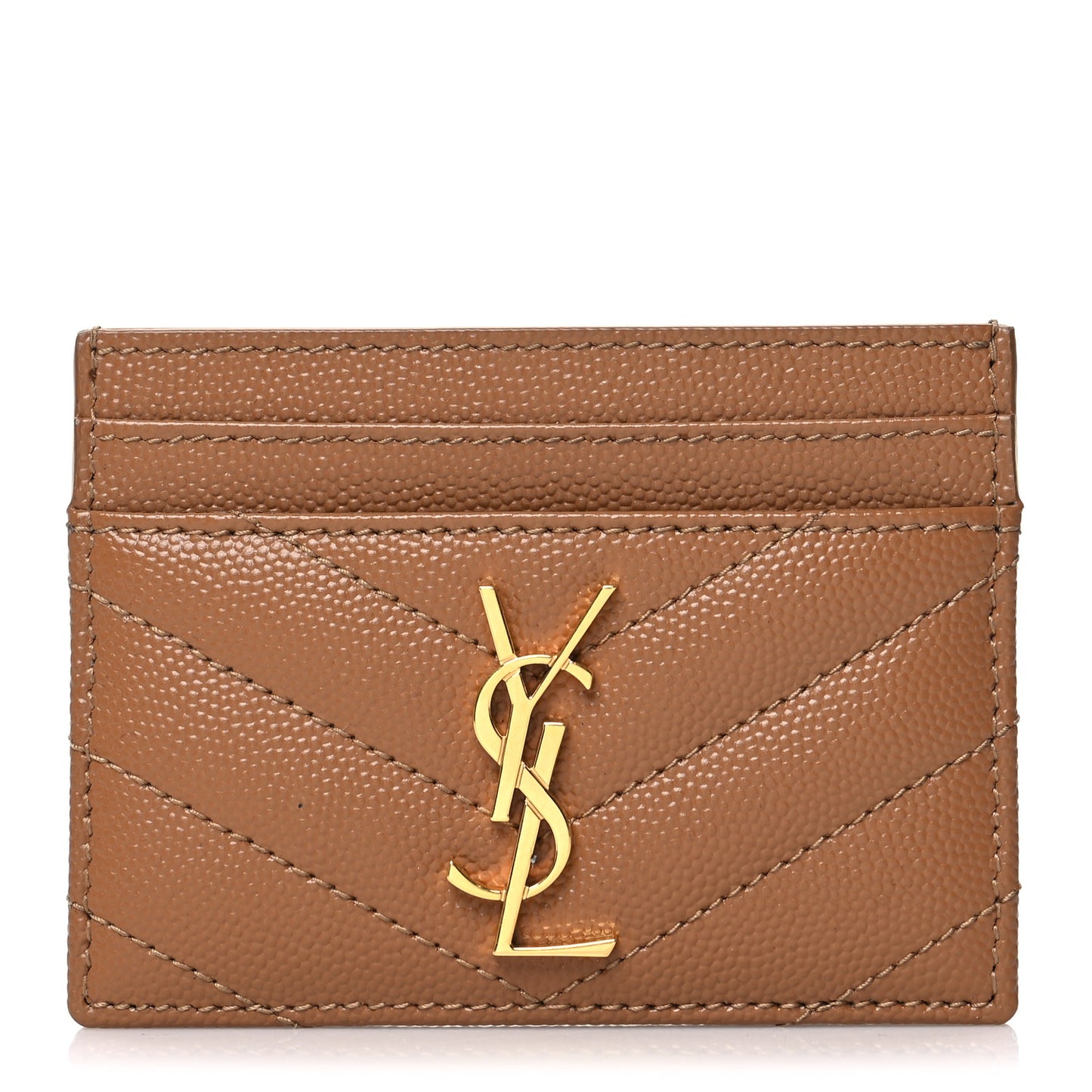 Grain De Poudre Matelasse Chevron Monogram Credit Card Case Natural Dark