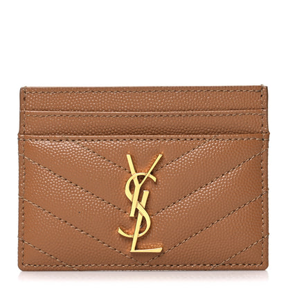 Saint Laurent Grain De Poudre Matelasse Chevron Monogram Credit Card Case Natural Dark 1 of 11