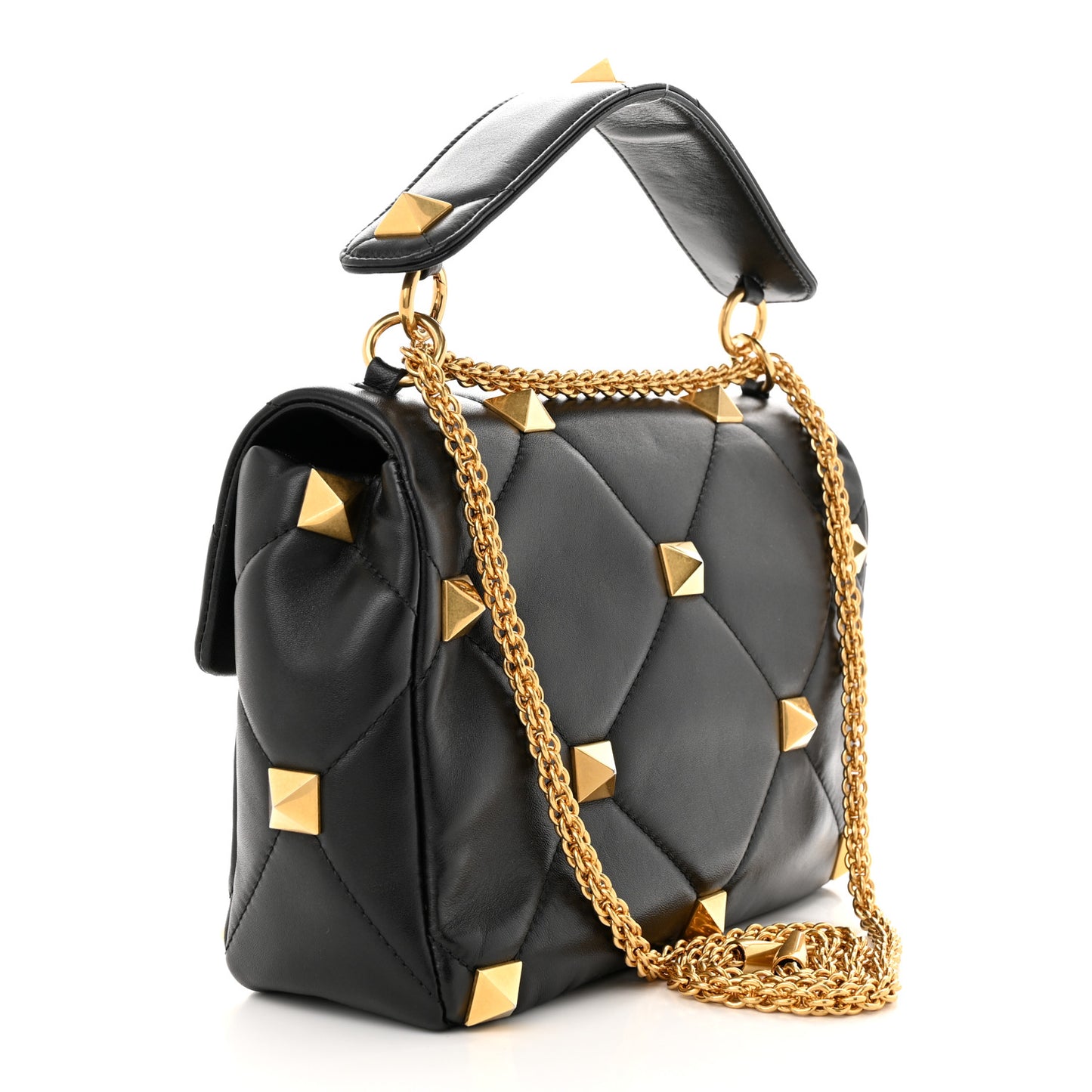 Nappa Large Roman Stud Shoulder Bag Black