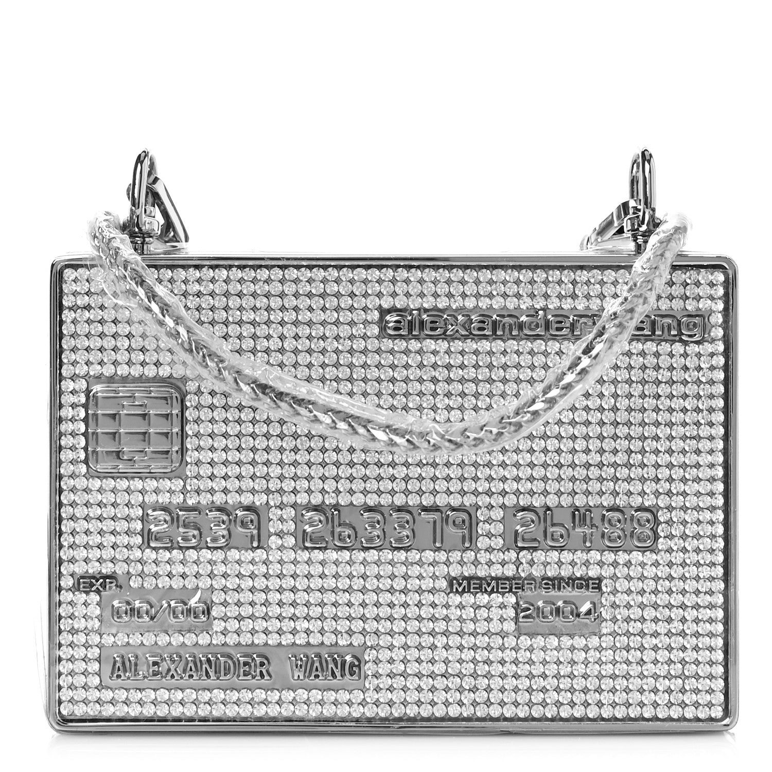 Alexander Wang Crystal Credit Card Wangloc Minaudiere Clutch Silver 1 of 9