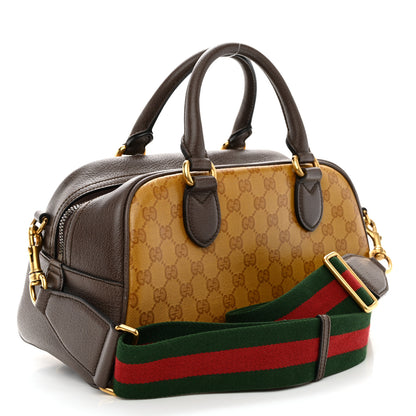 Gucci X ADIDAS Crystal Vintage Monogram Textured Dollar Calfskin Web Trefoil Logo Mini Bowling Bag Mid Natural Nut Off White New Acero 3 of 13