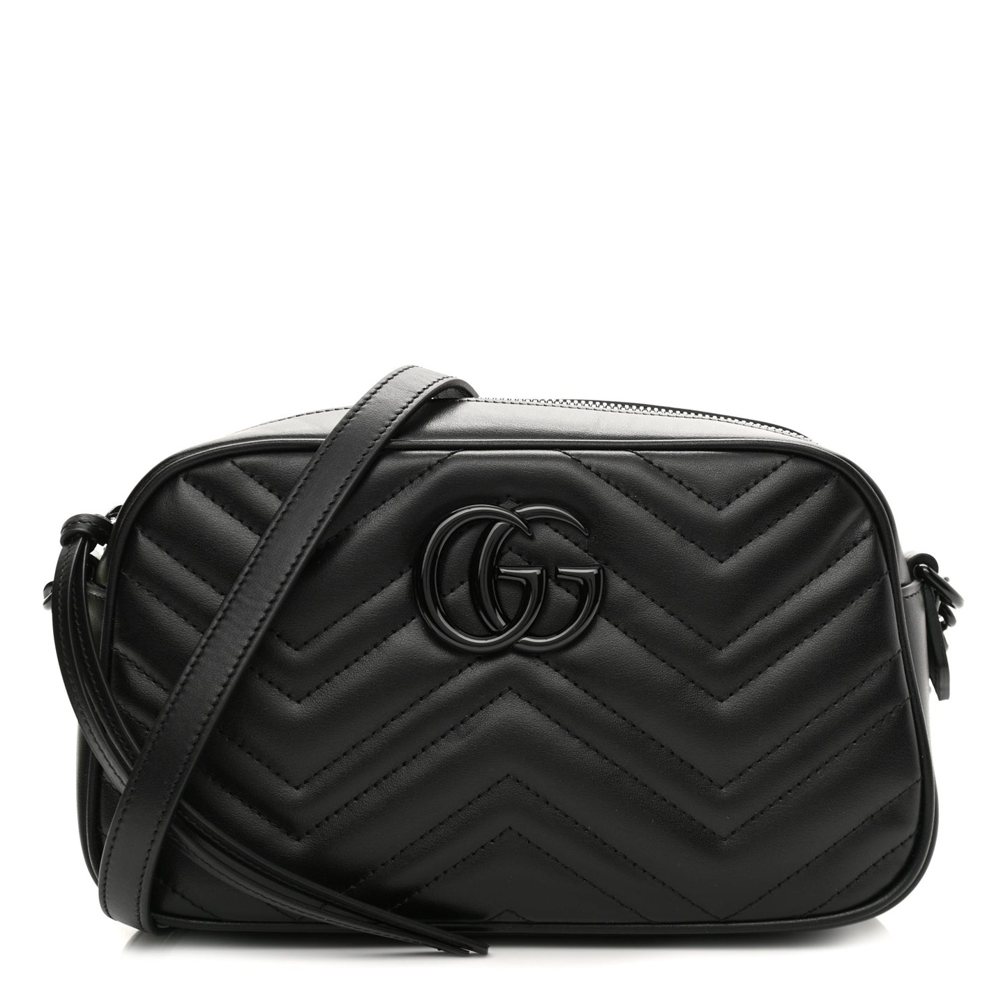 Calfskin Matelasse Monochrome Small GG Marmont Chain Shoulder Bag Black