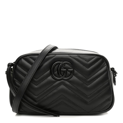 Gucci Calfskin Matelasse Monochrome Small GG Marmont Chain Shoulder Bag Black 1 of 11
