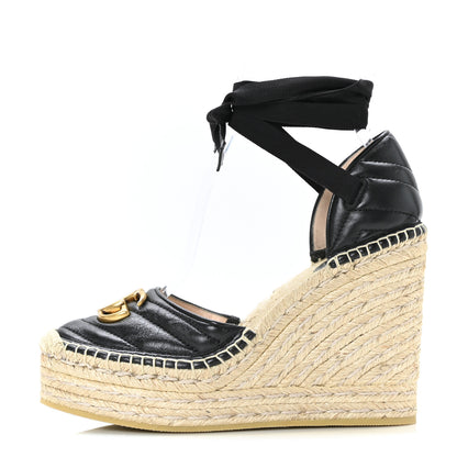 Gucci Nappa Matelasse GG Marmont Ankle Wrap Platform 35/120mm Espadrille Wedges 38.5 Black 1 of 9