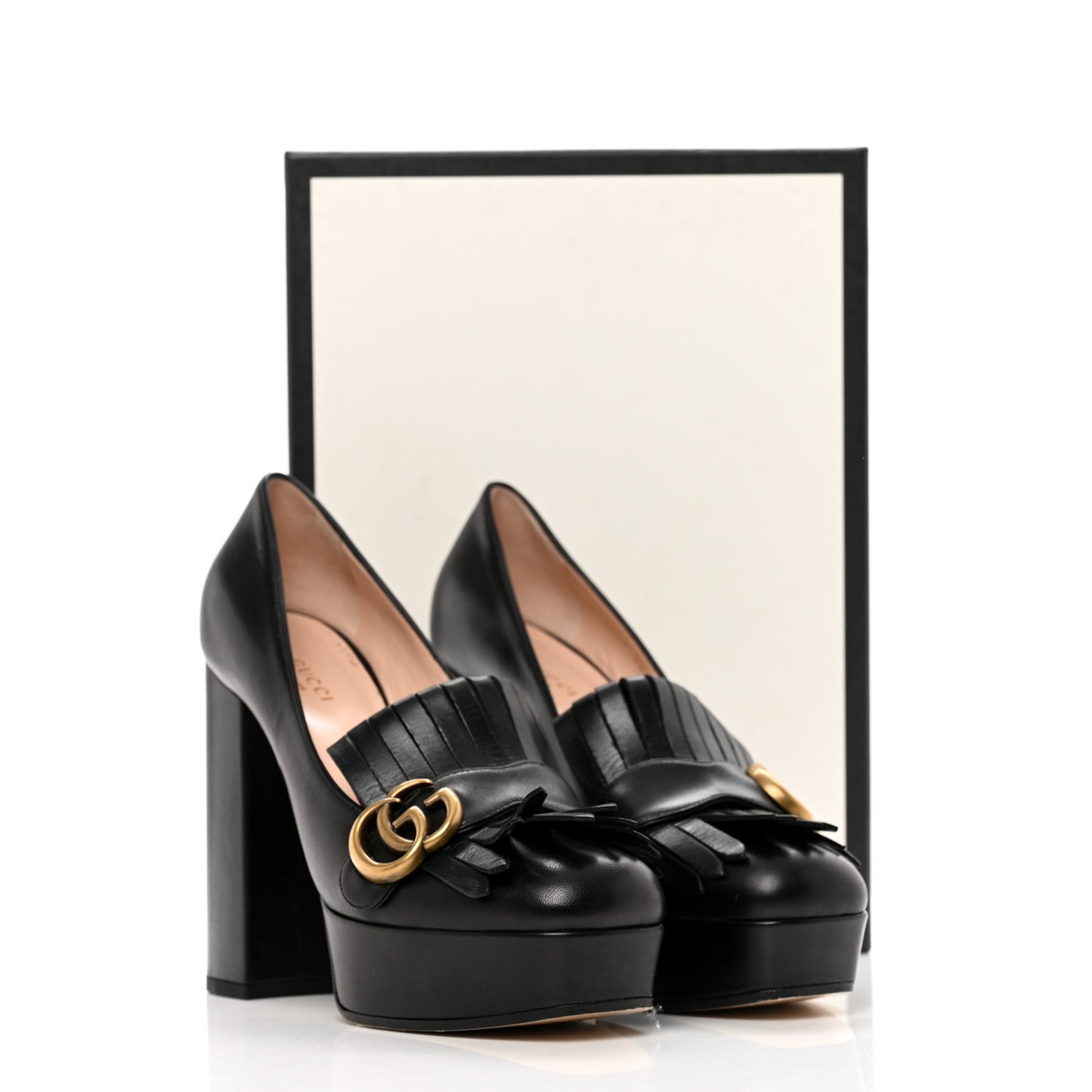 Malaga Kid GG Marmont Fringe Platform High Heel Loafer Pumps 38 Black