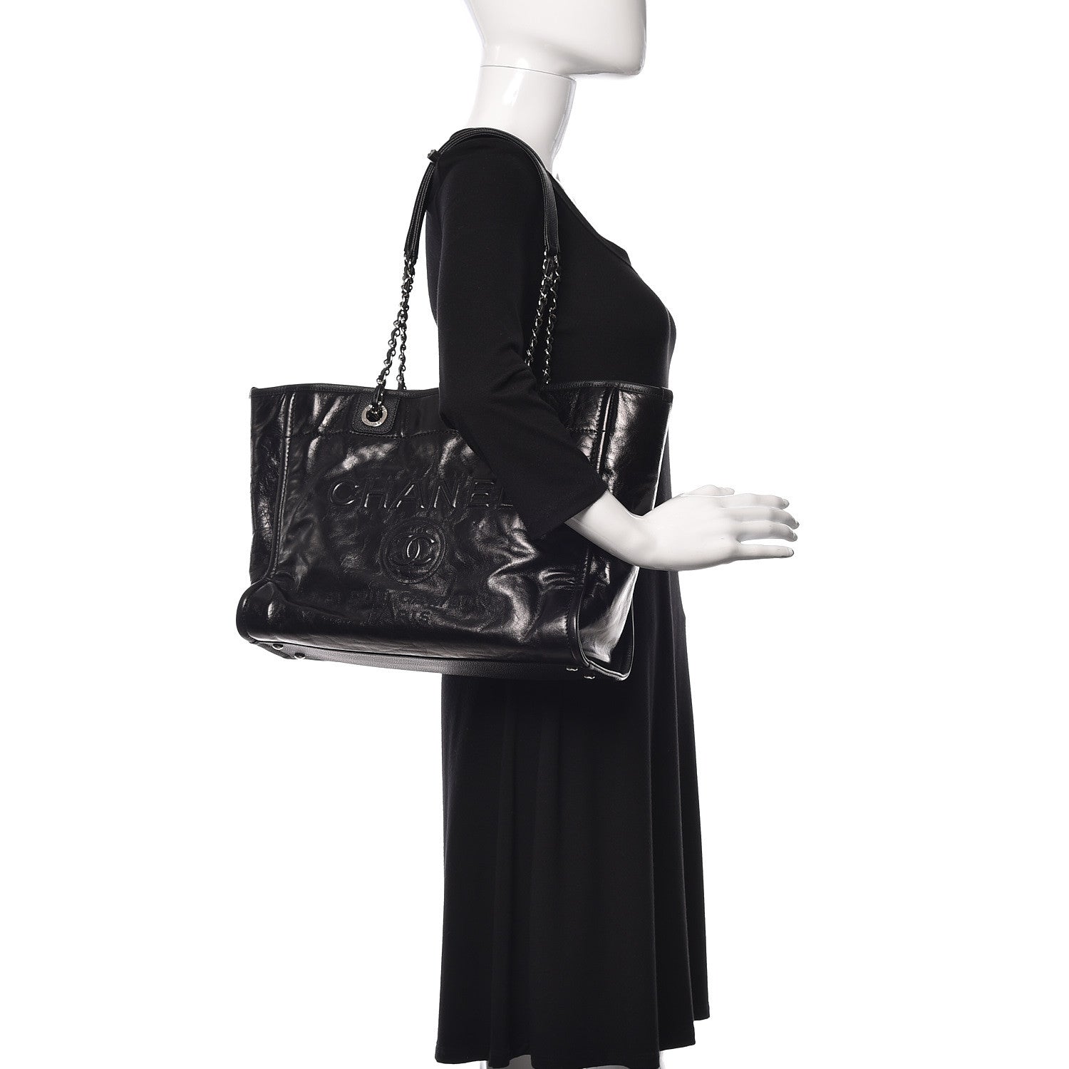 Chanel Glazed Calfskin Small Deauville Tote Black 2 of 14