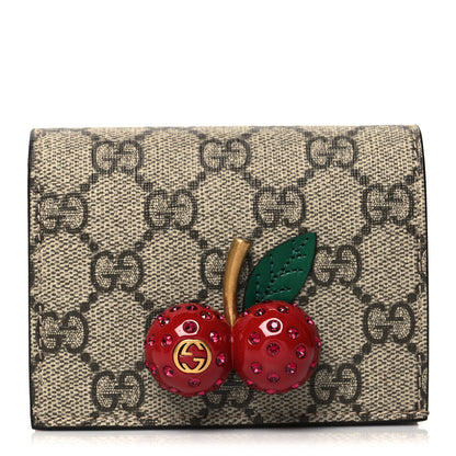 Gucci GG Supreme Monogram Cherry Embellished Card Case Wallet Hibiscus Red 1 of 12