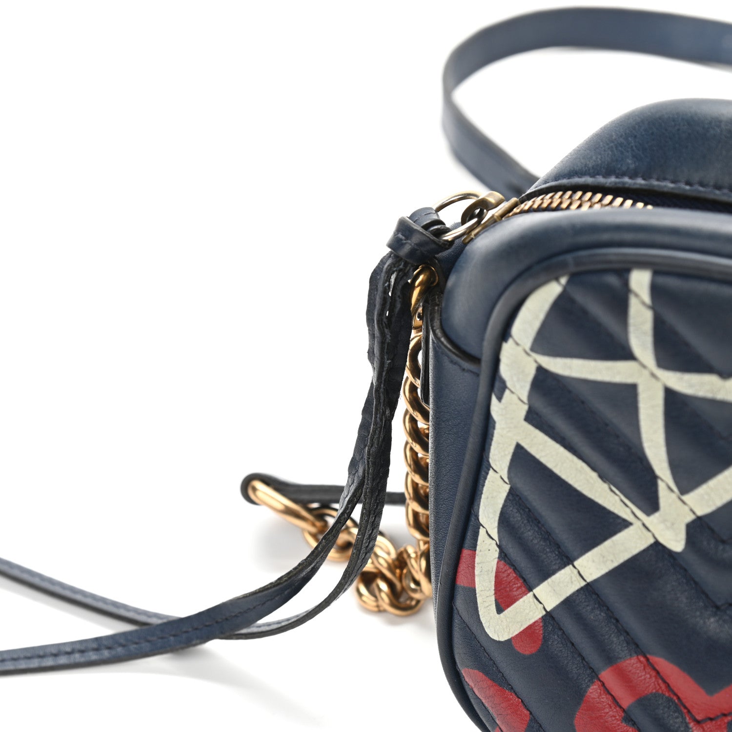 Gucci Calfskin Matelasse GucciGhost Small GG Marmont Chain Shoulder Bag Blue Agata Hibiscus Red 14 of 21