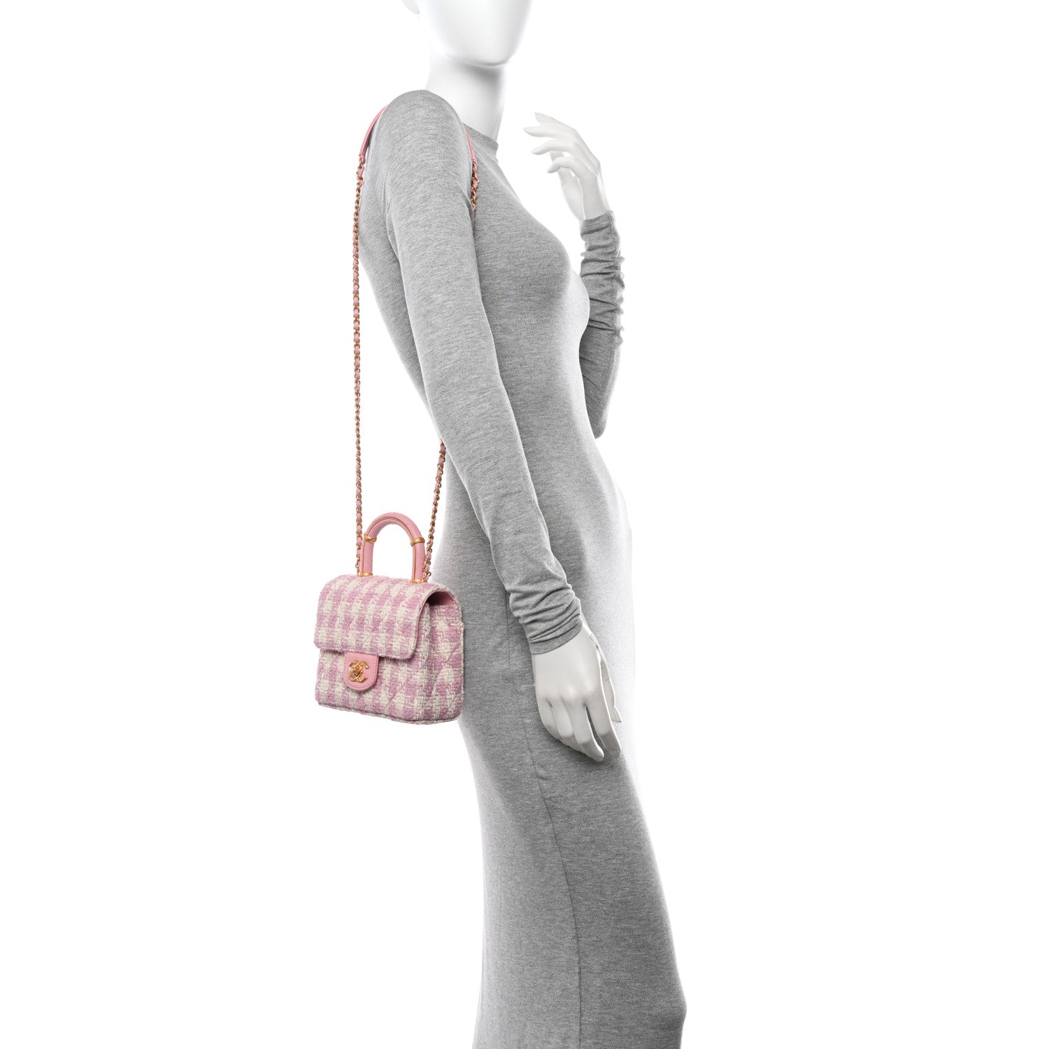 Chanel Tweed Handle Crush Top Handle Flap Bag Pink Ecru 2 of 11