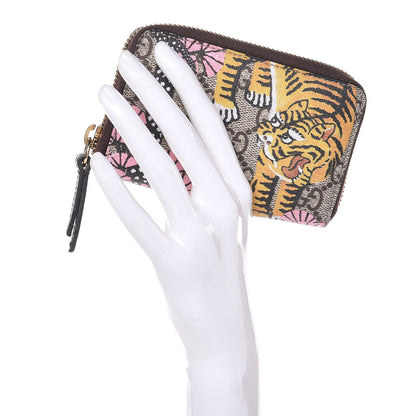 Gucci GG Supreme Monogram Bengal Zip Around Card Case Wallet Beige Pink 2 of 7