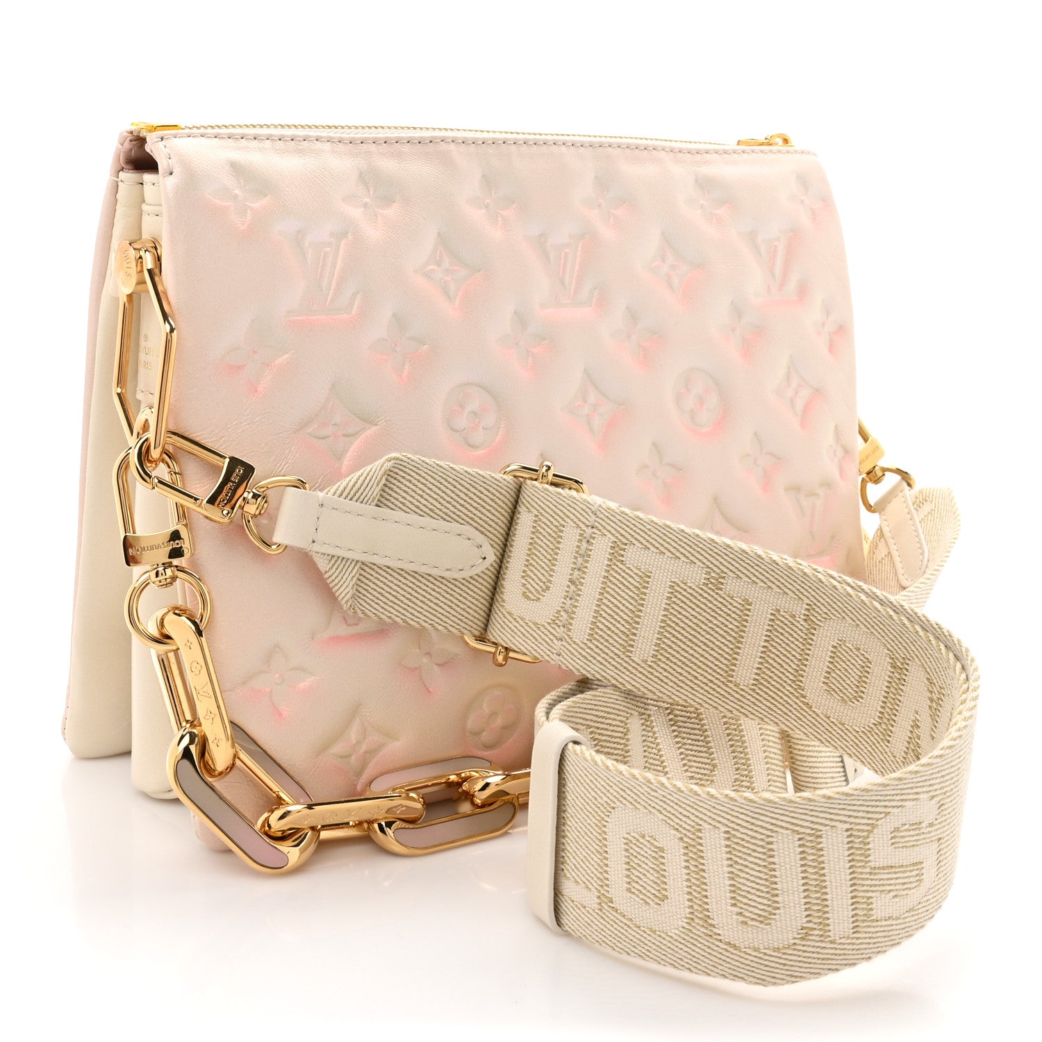 Louis Vuitton Pearlescent Lambskin Embossed Monogram Coussin PM Beige Rose 3 of 11