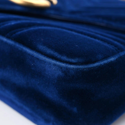 Gucci Velvet Matelasse Medium GG Marmont Shoulder Bag Cobalt Blue 12 of 18