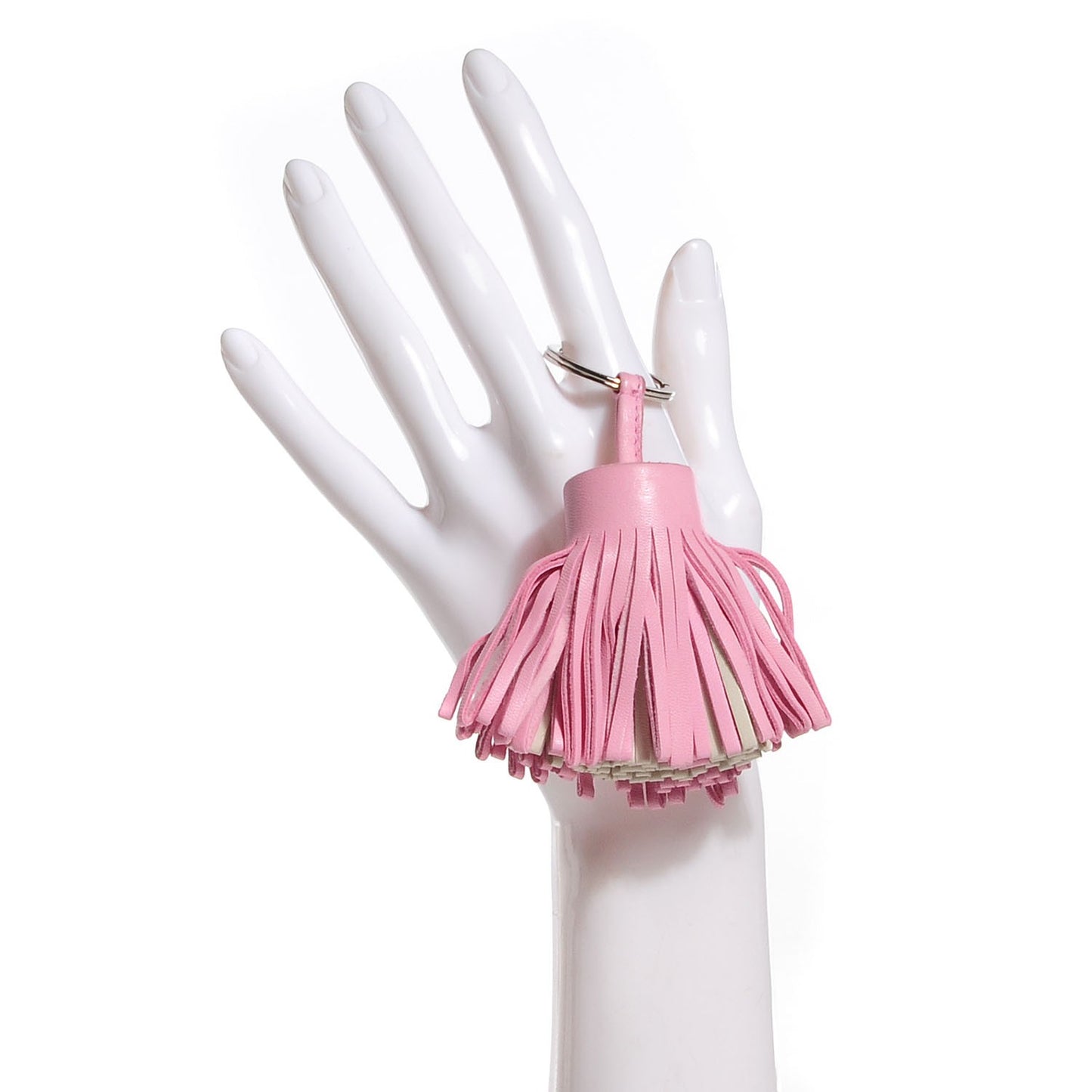 Lambskin Bi-Color Carmen Tassel Key Holder Rose Sakura White