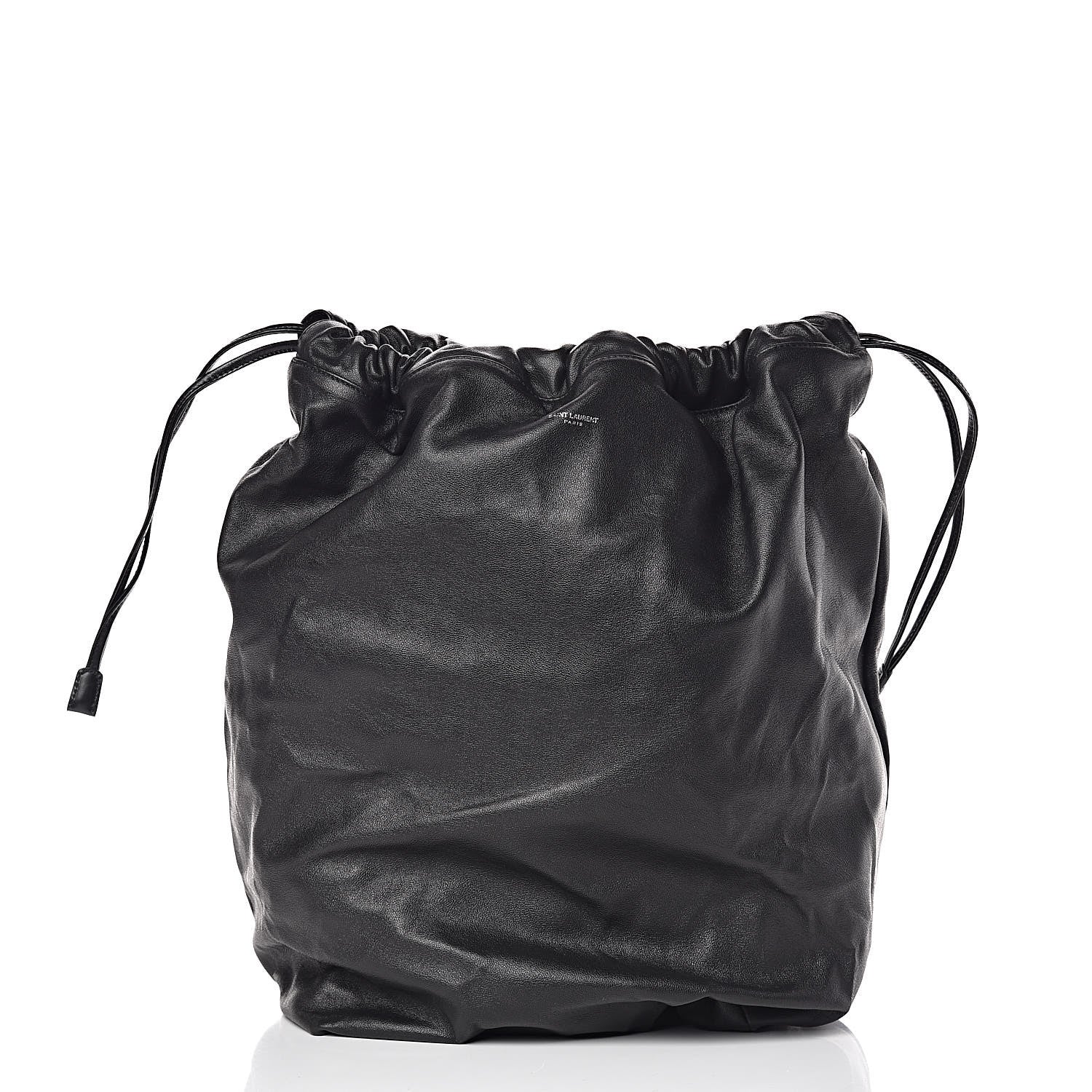 Saint Laurent Canvas Calfskin Teddy Drawstring Shopping Tote White Black 7 of 15