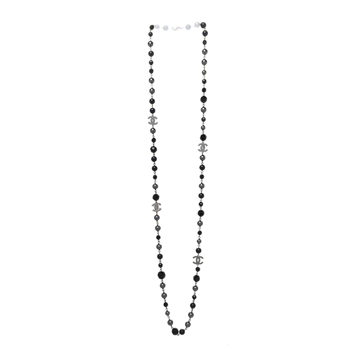 Ruthenium Pearl Beaded CC Long Necklace Black