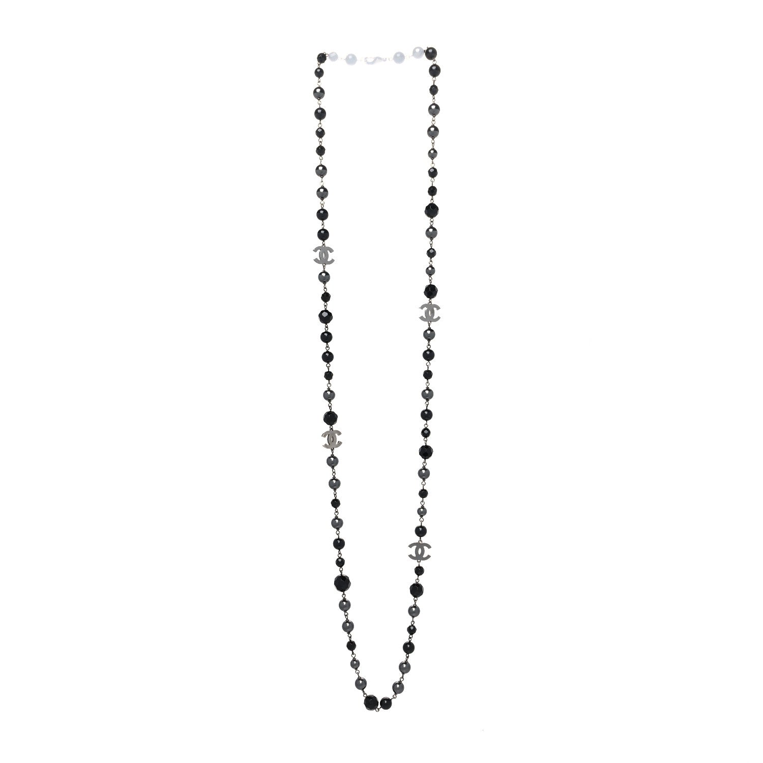 Chanel Ruthenium Pearl Beaded CC Long Necklace Black 2 of 3