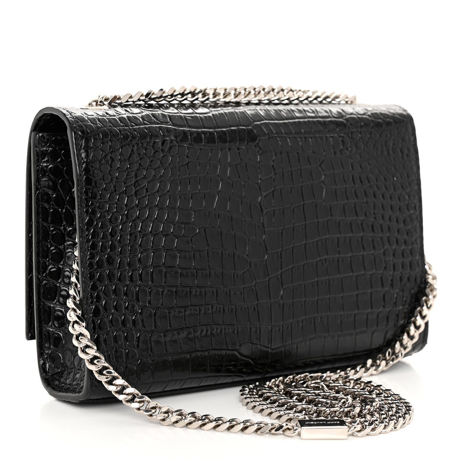 Saint Laurent Calfskin Crocodile Embossed Small Classic Monogram Kate Tassel Satchel Black 3 of 10
