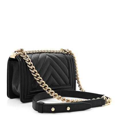 Chanel Caviar Chevron Quilted Small Boy Flap Black 3 of 10