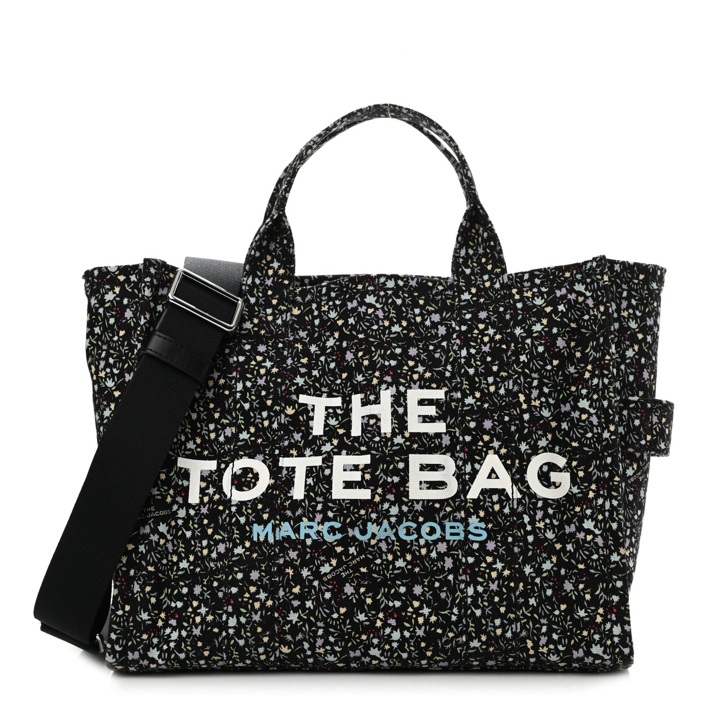 Cotton Canvas Floral Print Medium The Traveler Tote Bag Black