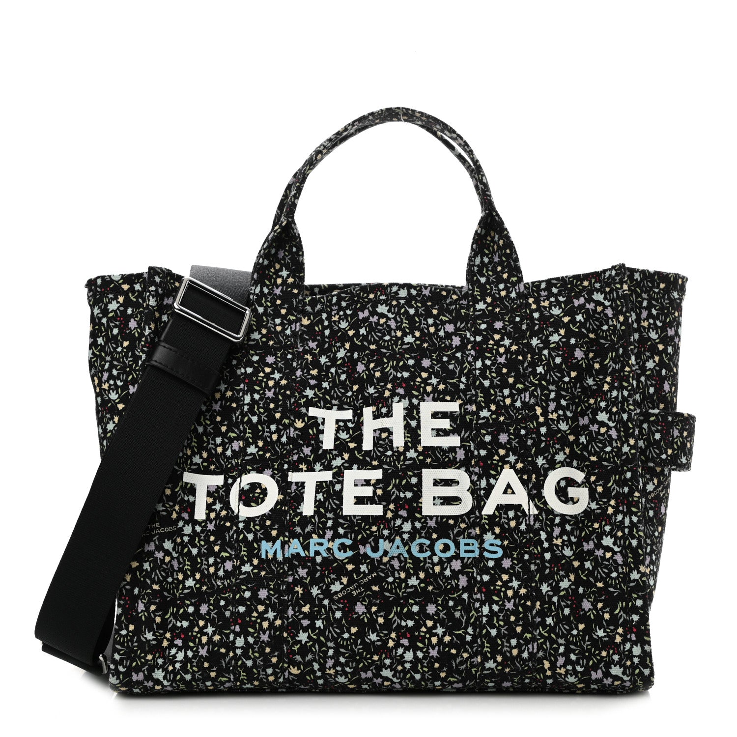 Marc Jacobs Cotton Canvas Floral Print Medium The Traveler Tote Bag Black 1 of 9