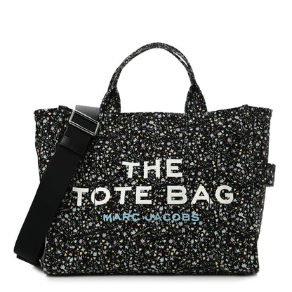 Marc Jacobs Cotton Canvas Floral Print Medium The Traveler Tote Bag Black 1 of 9