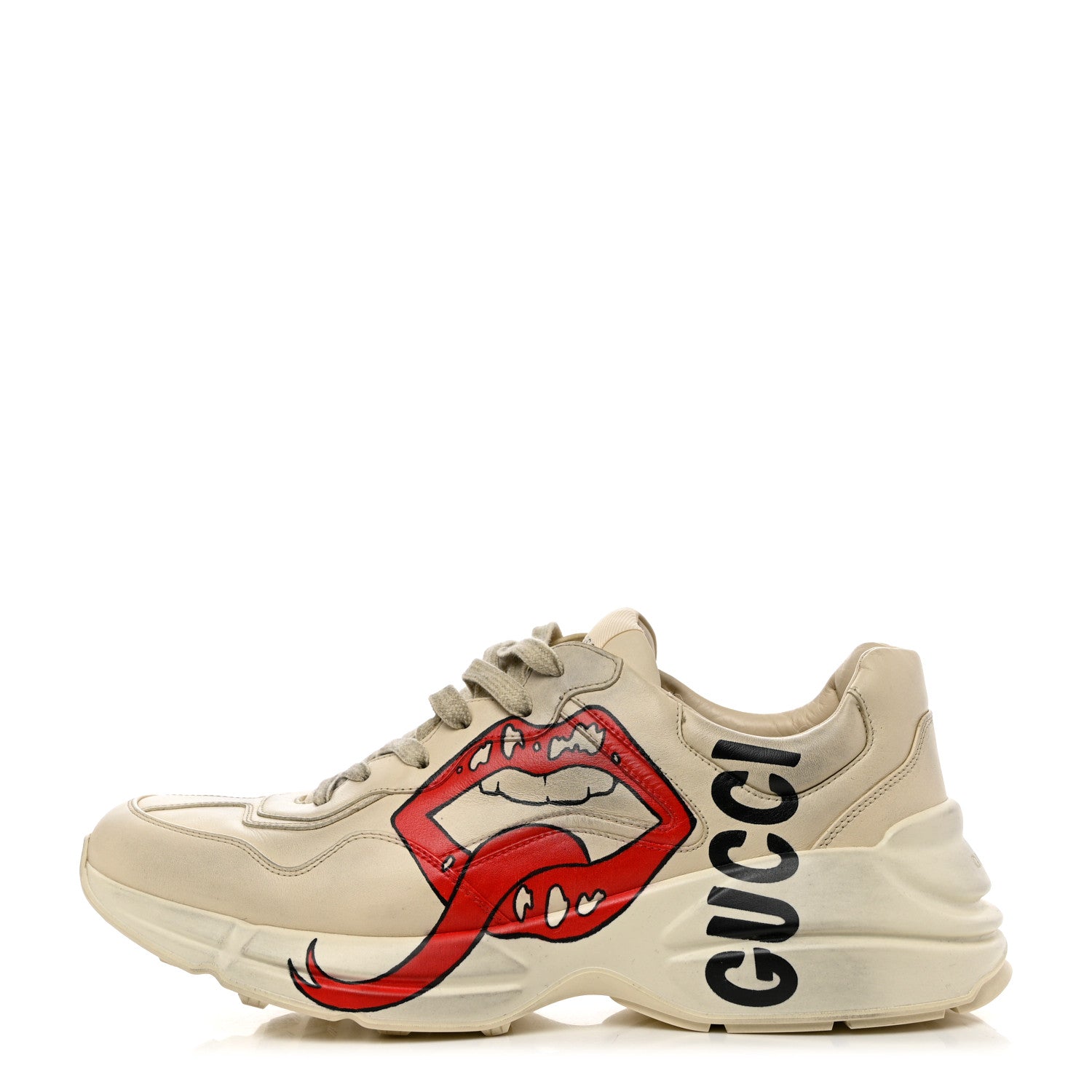 Gucci Calfskin Mouth Print Mens Rhyton Sneaker 12.5 Ivory 1 of 8