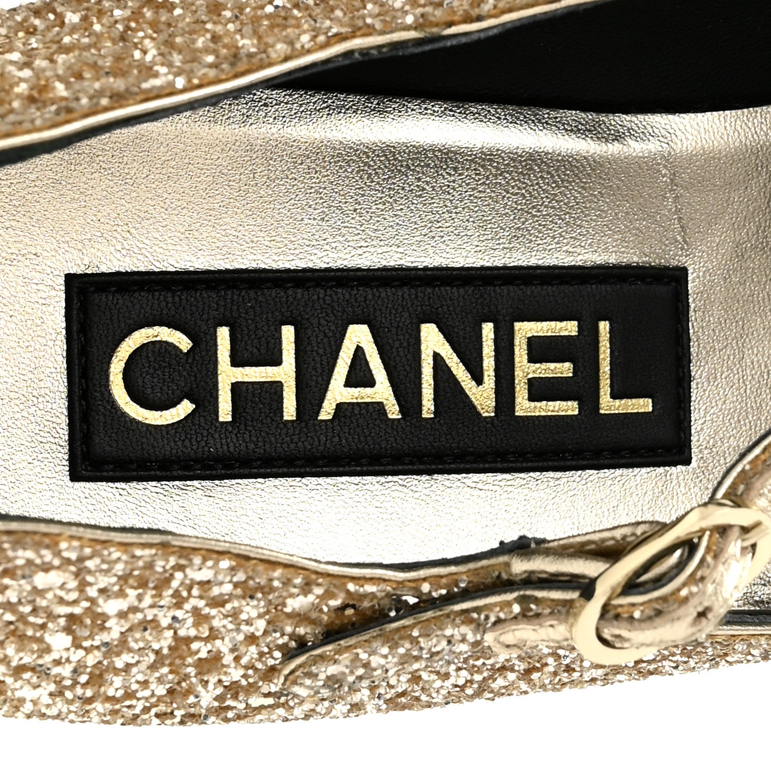 Chanel Glitter Lambskin Cap Toe CC Mary Jane Pumps 38 Light Gold