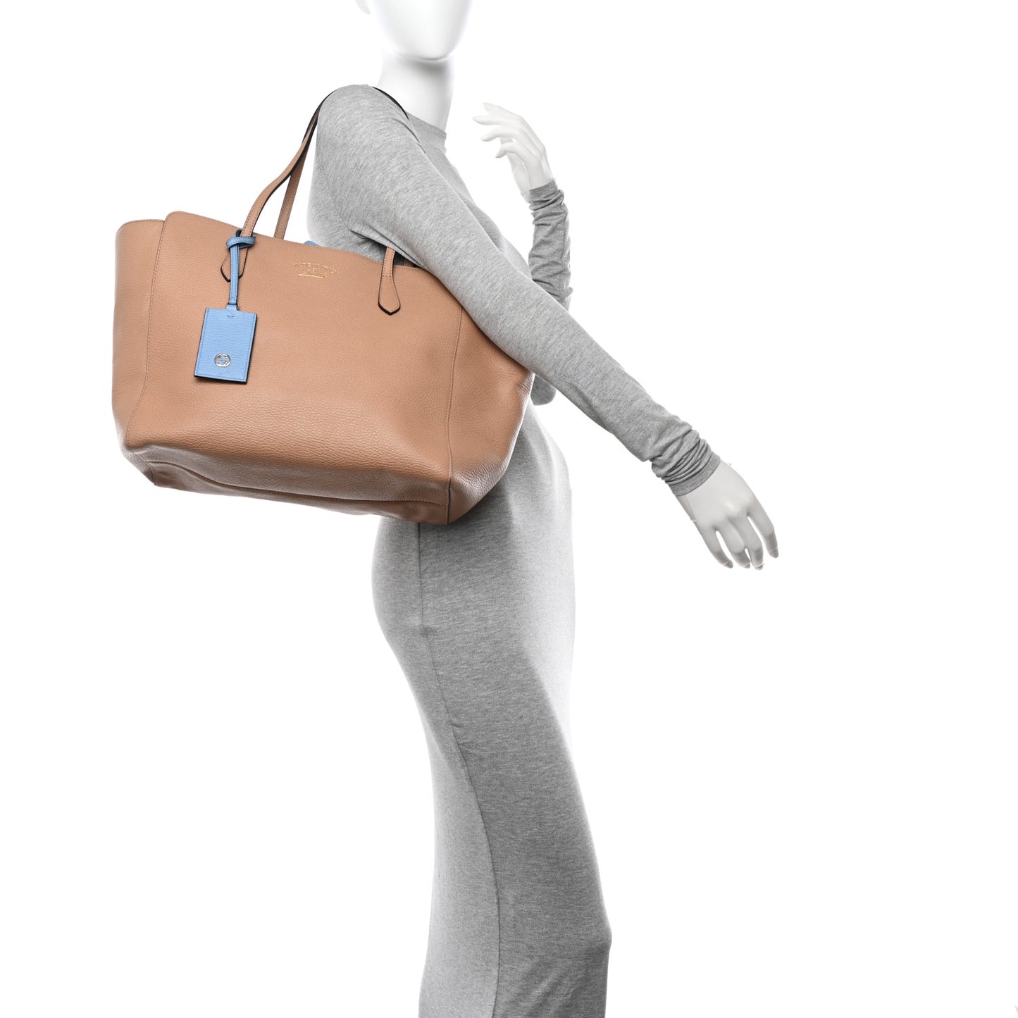 Dollar Calfskin Medium Swing Tote Camelia Mineral Blue