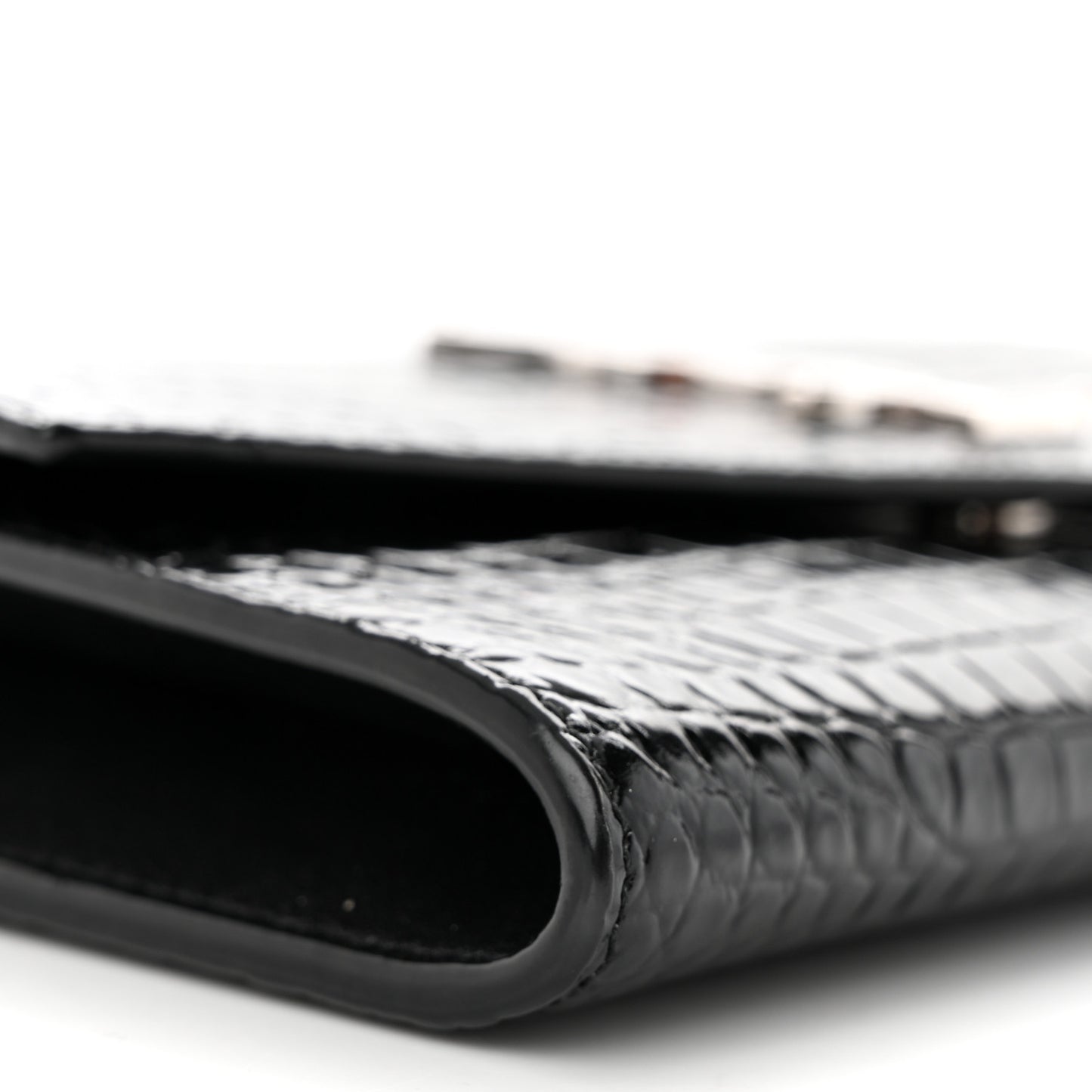 Calfskin Crocodile Embossed Monogram Uptown Chain Wallet Black