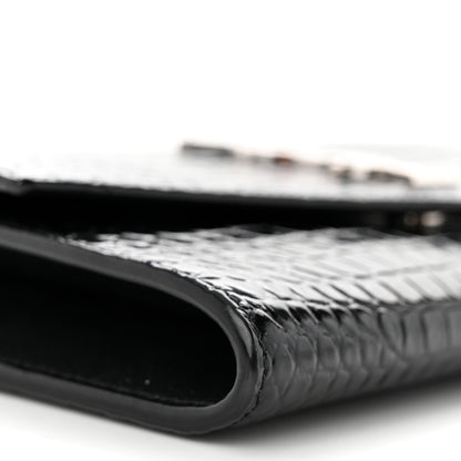 Saint Laurent Calfskin Crocodile Embossed Monogram Uptown Chain Wallet Black 10 of 12