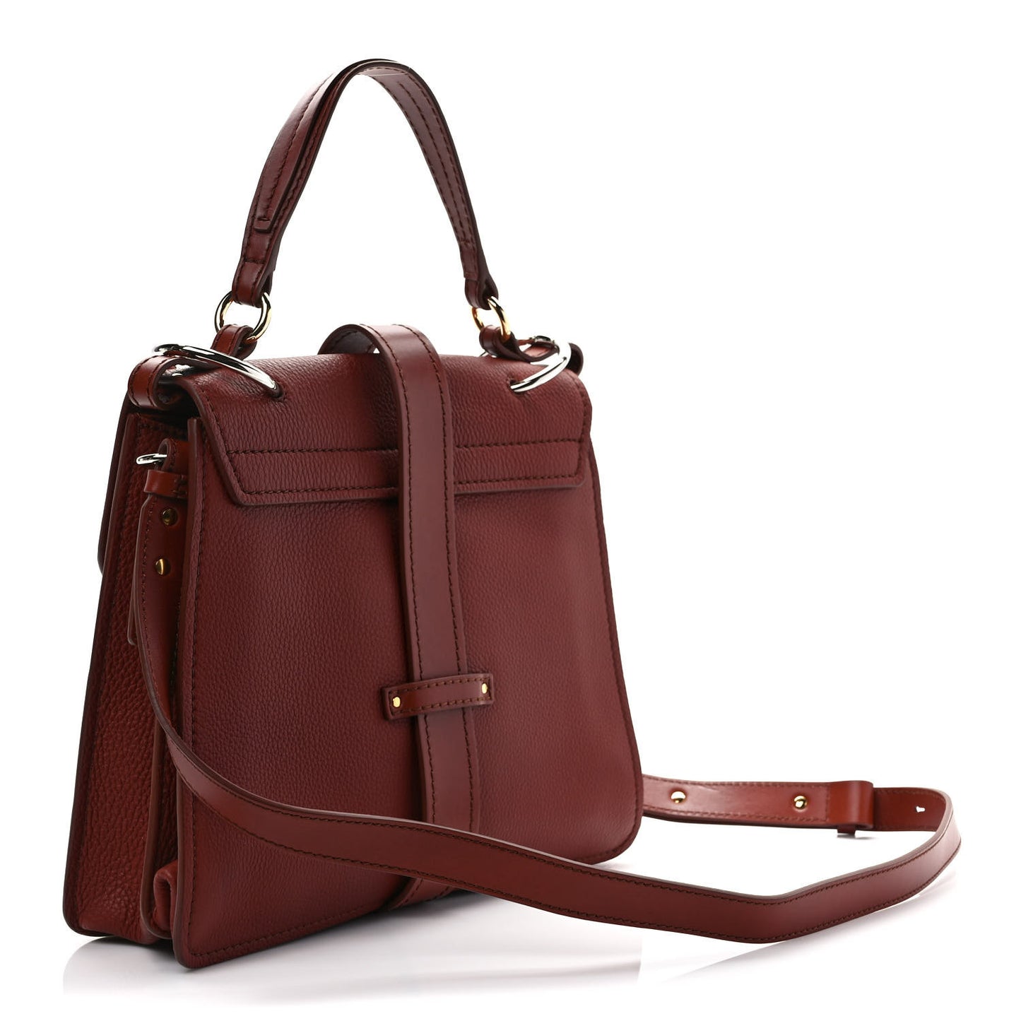 Shiny Grained Calfskin Medium Aby Day Shoulder Bag Sepia Brown
