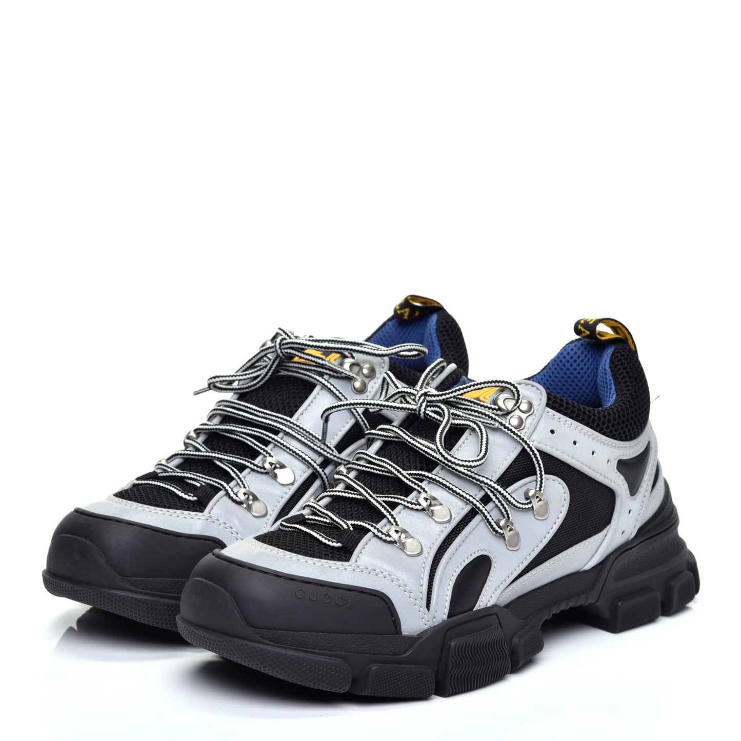 X SEGA Mesh Technical Canvas Calfskin Reflective Mens Flashtrek Sneakers 7 Silver Black