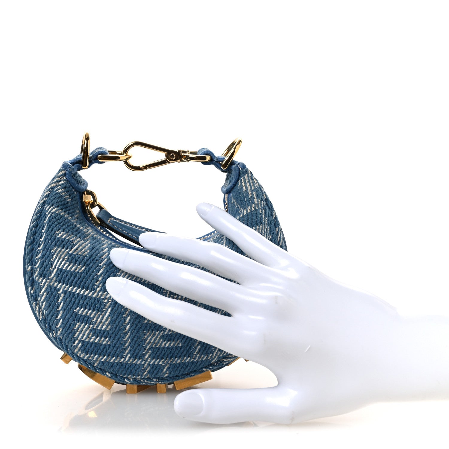 Fendi Denim Effect Fabric Jacquard FF Nano Fendigraphy Hobo Charm Blue 2 of 10