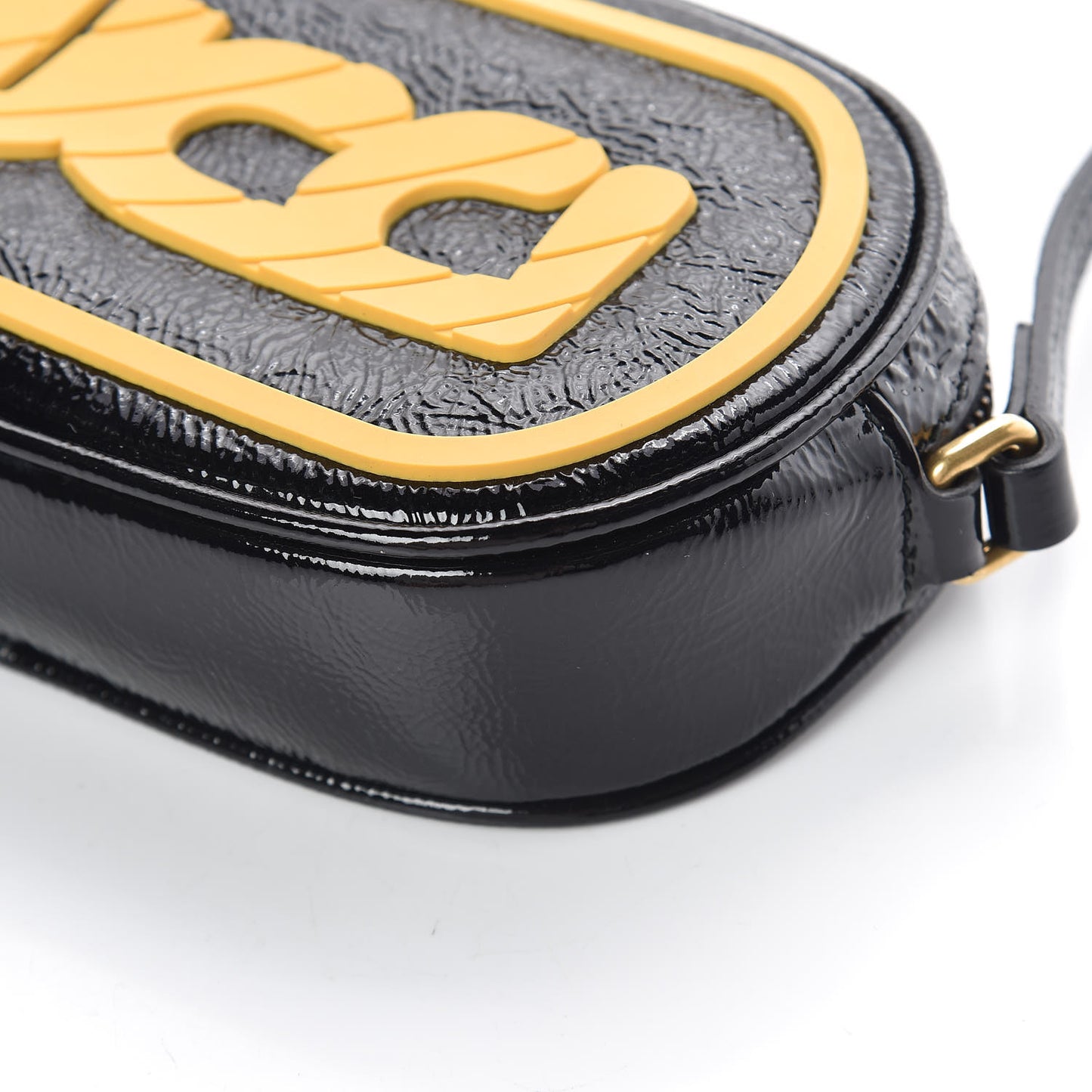 Patent Rubber Game Patch Logo Crossbody Bag Black