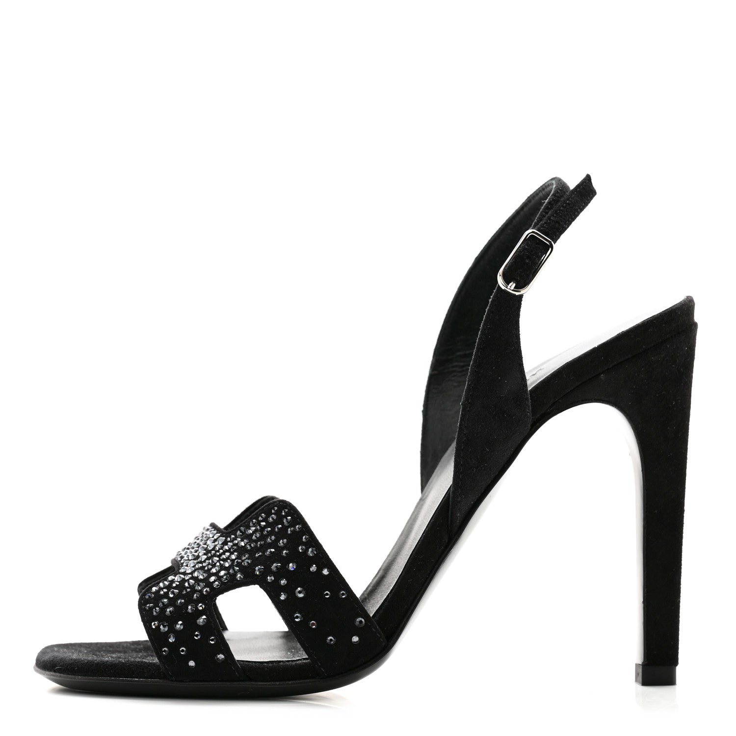 Hermes Suede Goatskin Crystal Ella 105 Sandal 35 Black 1 of 10