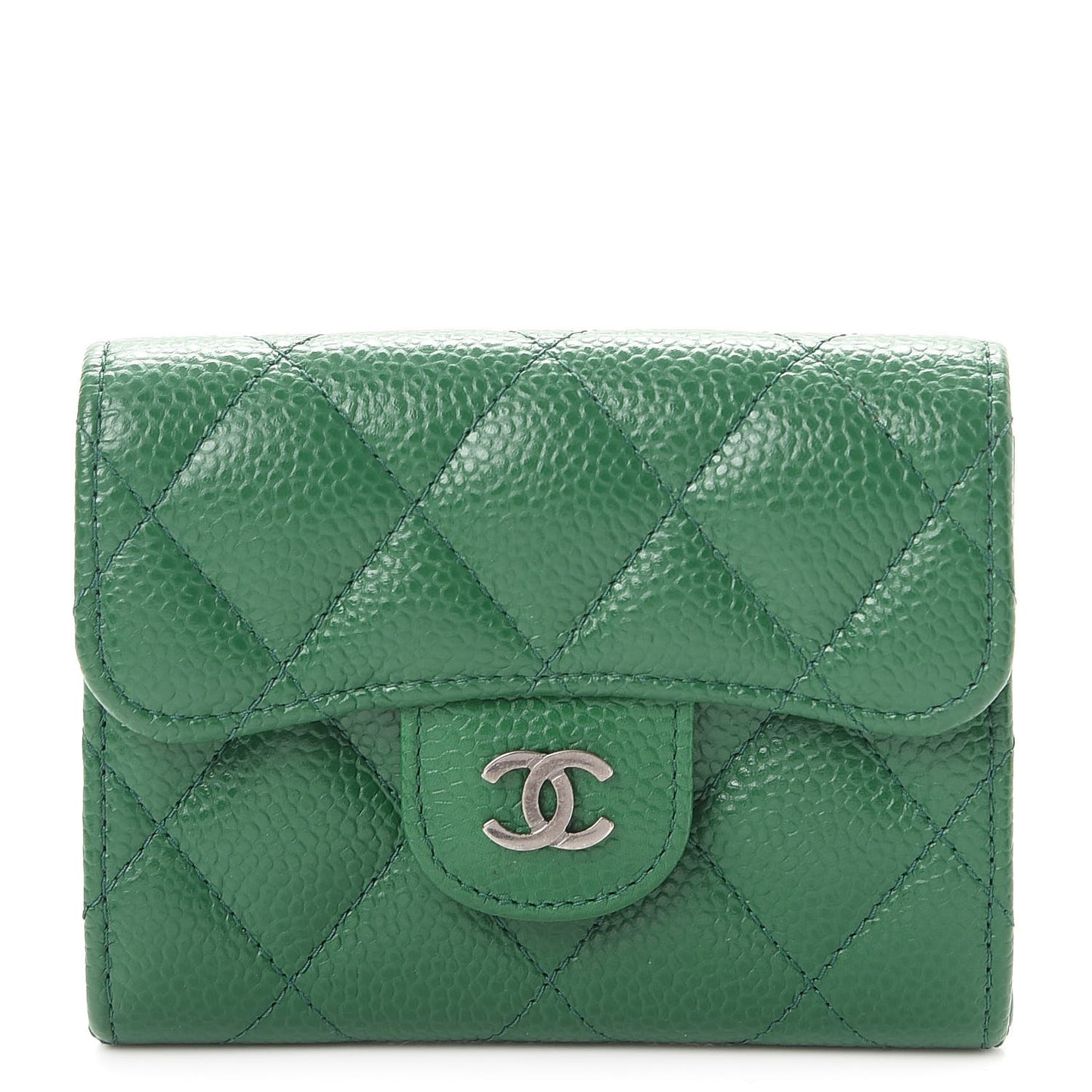 Caviar Quilted Flap Card Holder Green