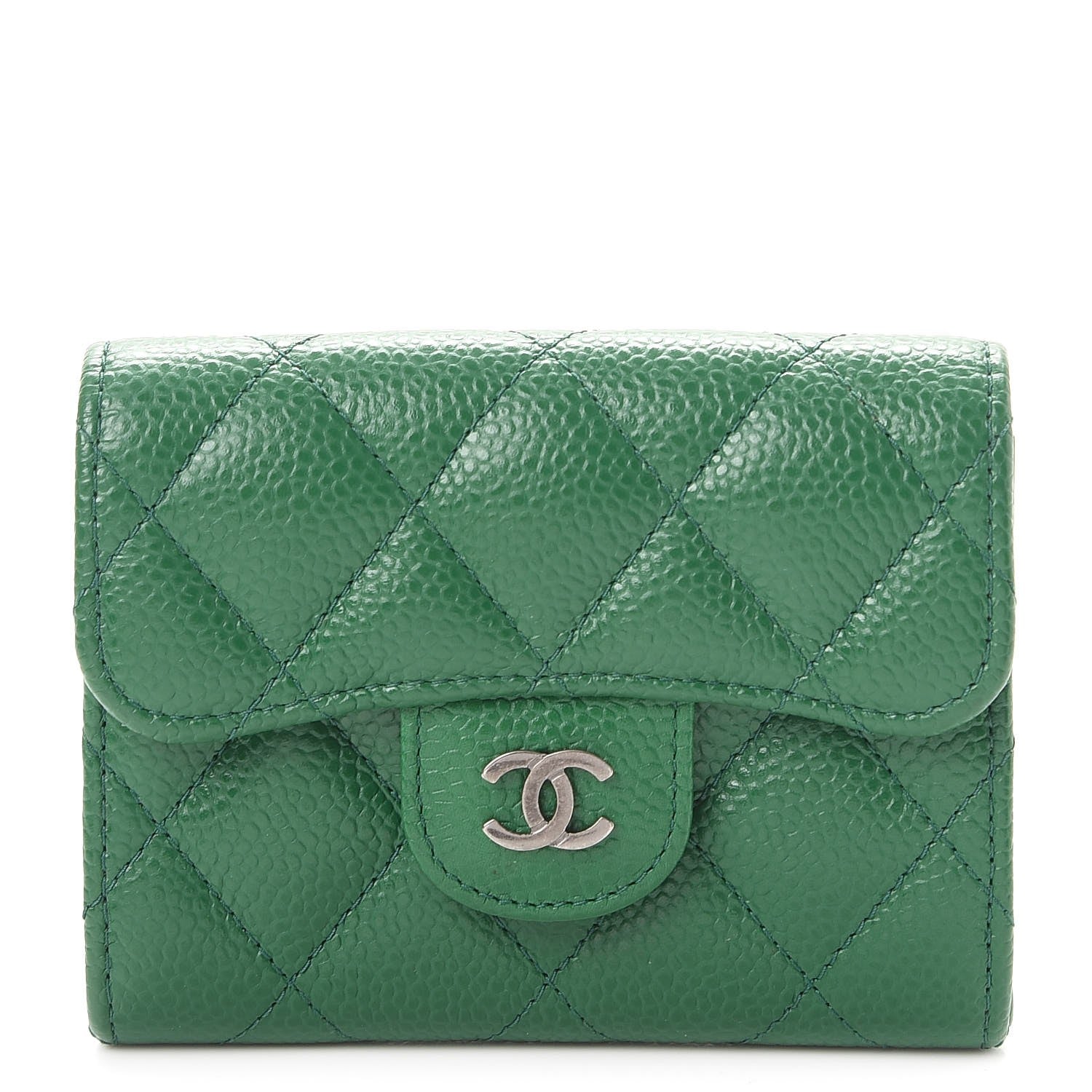 Chanel Caviar Quilted Flap Card Holder Green 1 of 9