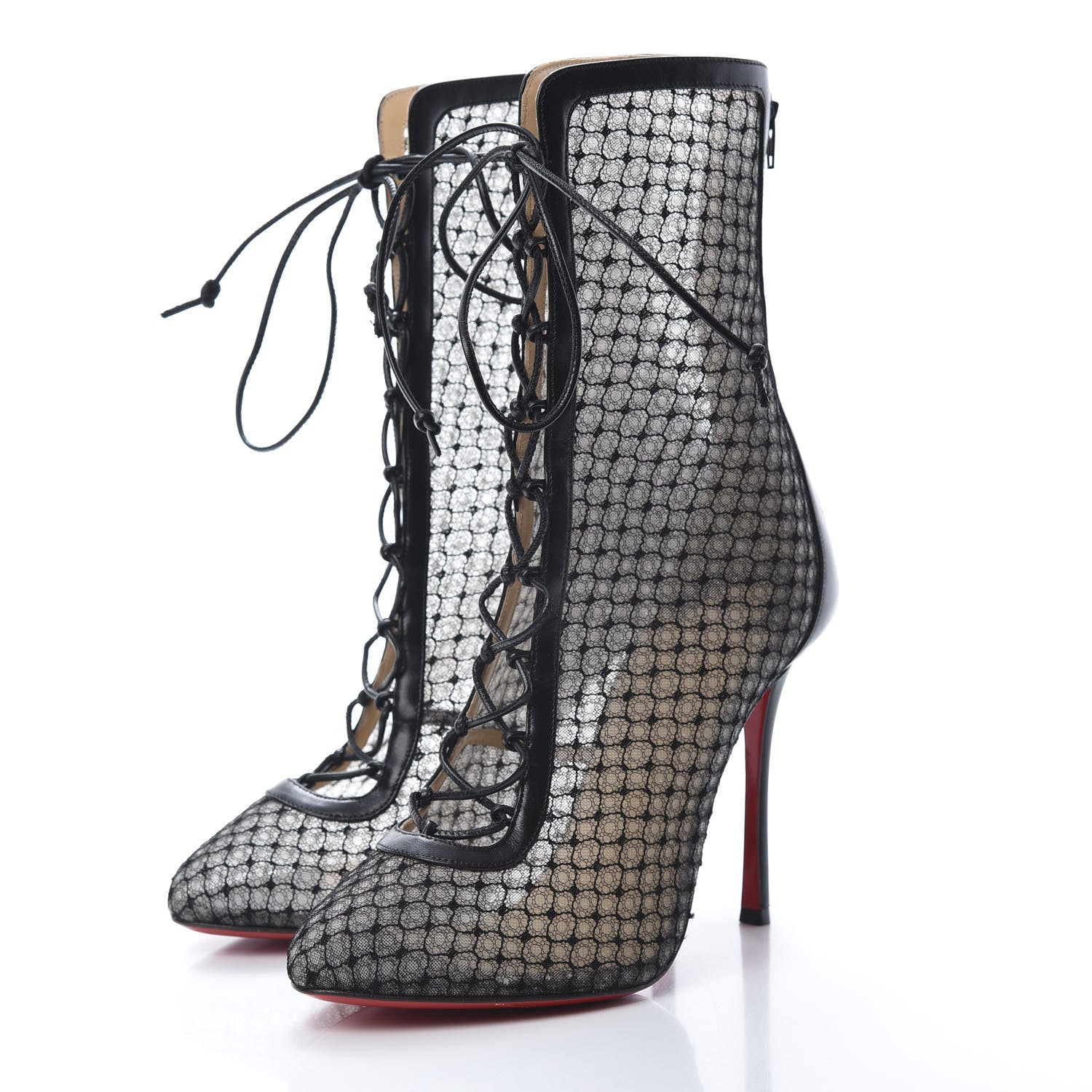 Christian Louboutin Nappa Fishnet Lace Hotero 100 Ankle Boots 38.5 Black 3 of 10