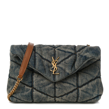 Saint Laurent Denim Quilted Small Loulou Puffer Monogram Chain Satchel Blue Cinnamon 1 of 9