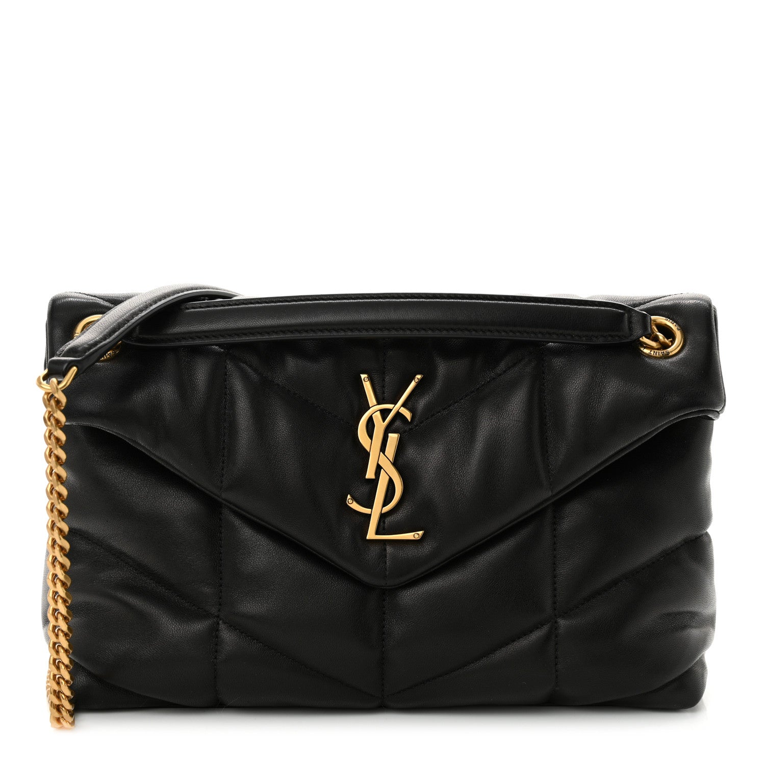 Saint Laurent Lambskin Quilted Small Loulou Puffer Monogram Chain Satchel Black 1 of 10
