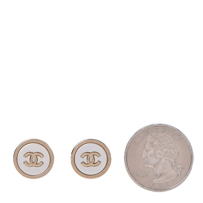 Chanel Enamel CC Earrings Gold Pearly White 2 of 5