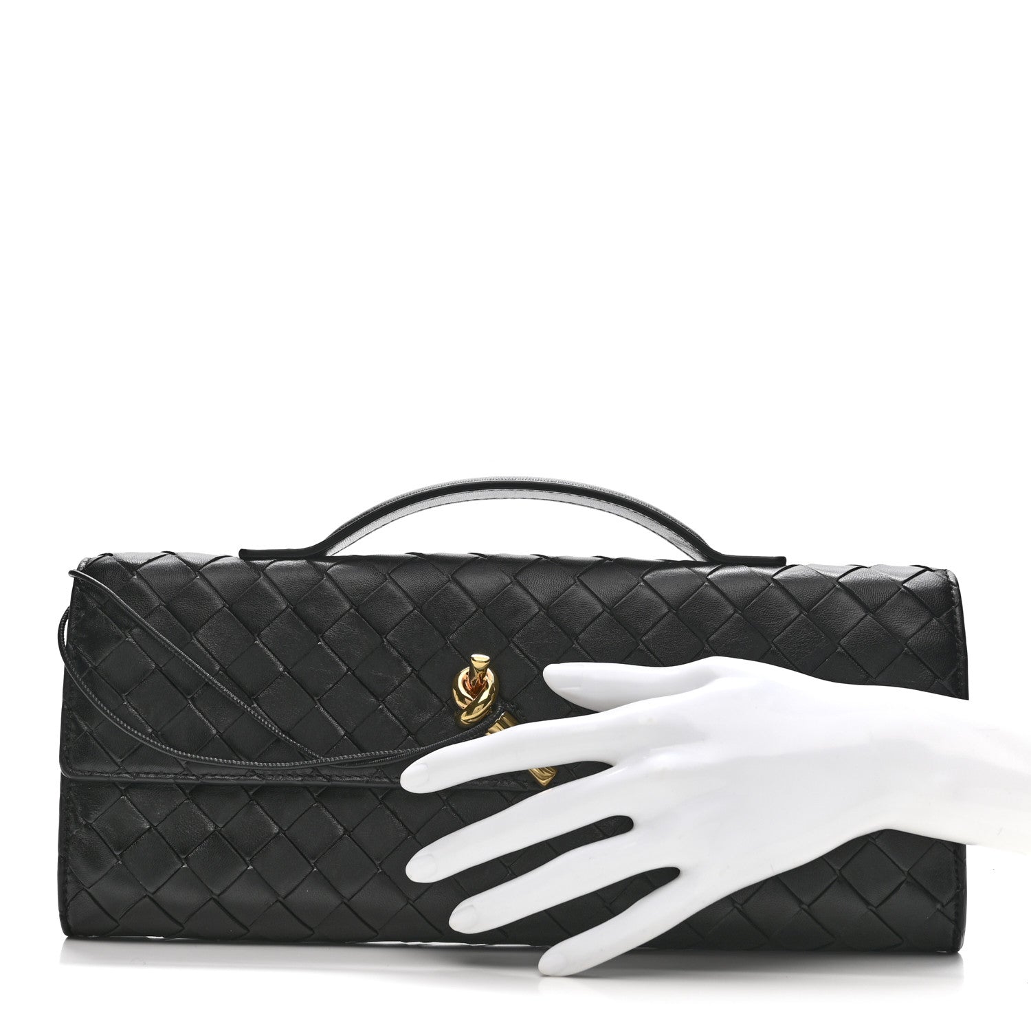 新品定価13万円 BOTTEGA VENETA 黒本革手袋 カシミヤ100％内装 Bottega Veneta Nappa Intrecciato Long Andiamo Top Handle Clutch