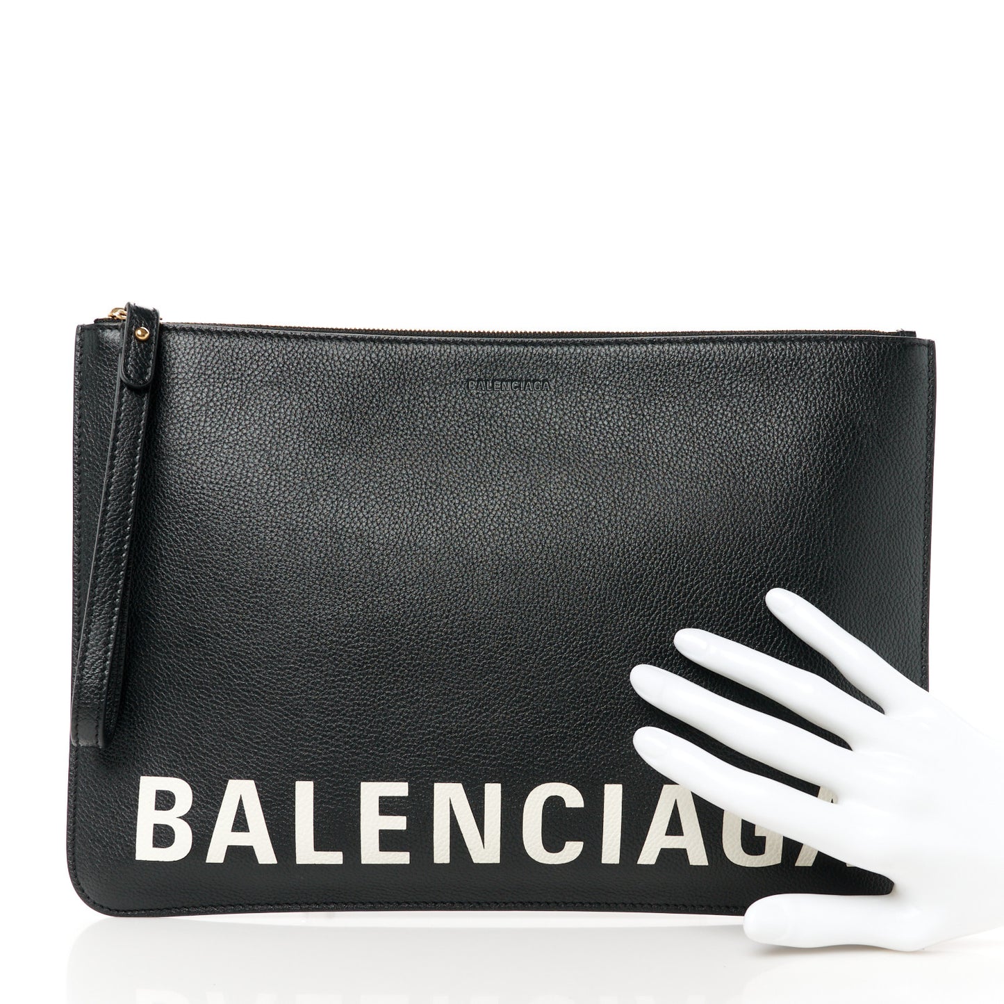 Calfskin Logo Medium Cash Pouch With Handle Black White