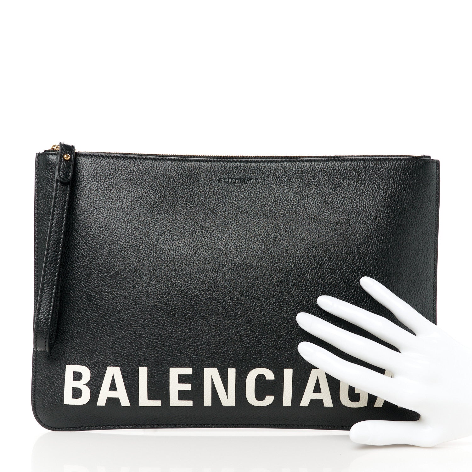 Balenciaga Calfskin Logo Medium Cash Pouch With Handle Black White 2 of 9