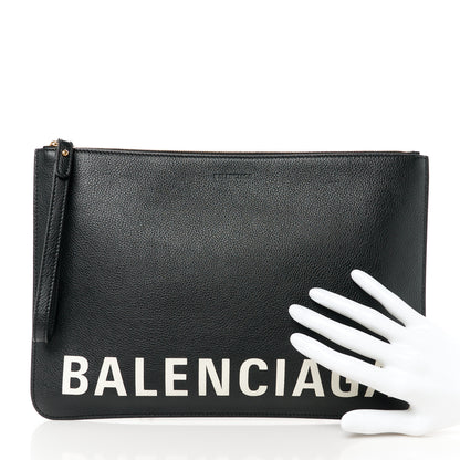 Balenciaga Calfskin Logo Medium Cash Pouch With Handle Black White 2 of 9